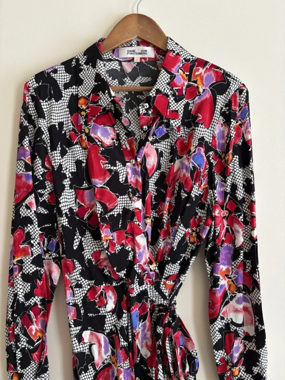 Diane von Furstenberg Odette Floral Tori Midi Wrap Dress Large Designer Spring - Picture 3 of 9